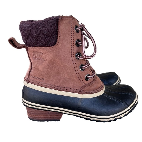 Sorel Slimpack Lace Leather Winter Snow Boot Waterproof Size 6 Tan Black - Picture 6 of 16